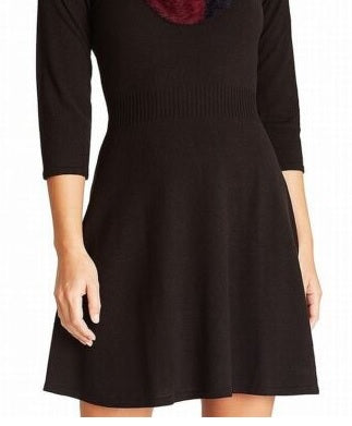 BCX Juniors' Striped Scarf & Sweater Dress Black Size Medium