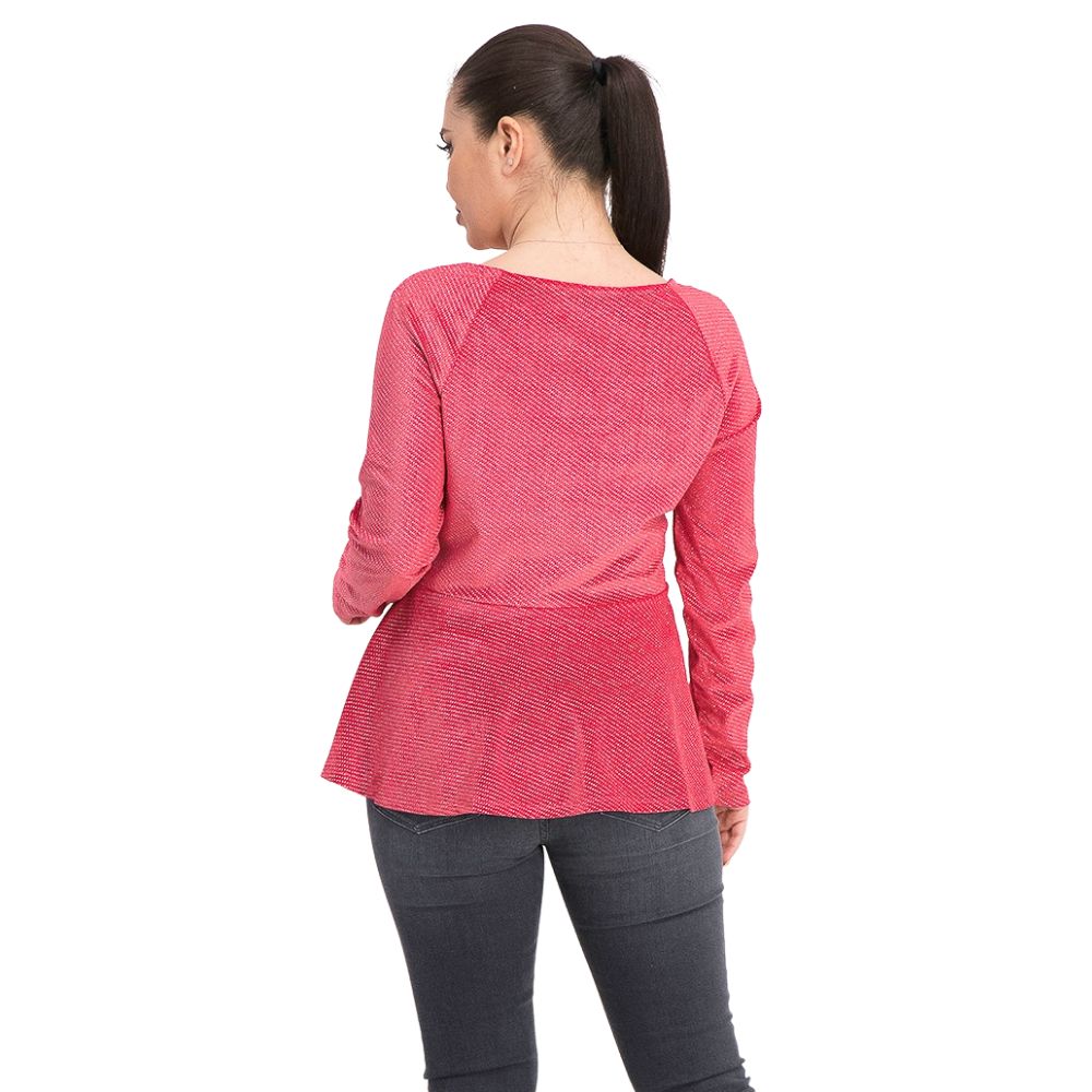 Thalia Sodi Women's Metallic Velvet Peplum Top Bright Red Size Large