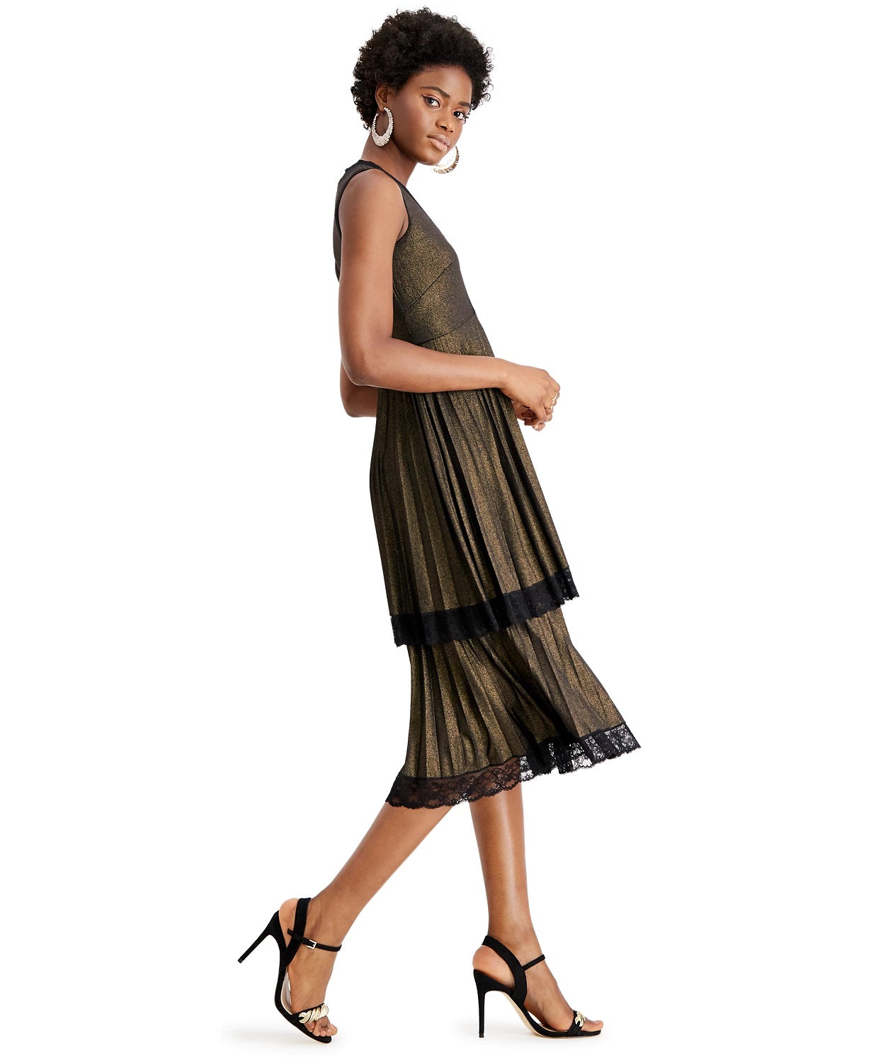 Taylor Women's Lace Trim Metallic Tiered Dress Black Size 16