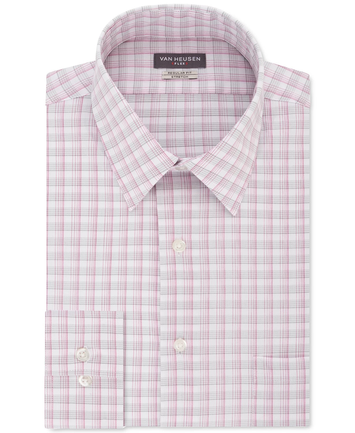 Van Heusen Men's Classic/Regular-Fit Wrinkle-Free Performance Stretch Flex Collar Plaid Dress Shirt Gray Size 18X36-37