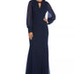 Nightway Women's Long-Sleeve Keyhole Gown Navy Size 10