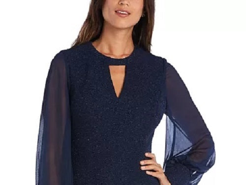 Nightway Women's Long-Sleeve Keyhole Gown Navy Size 10
