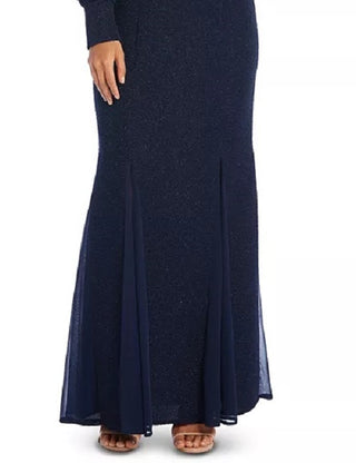 Nightway Women's Long-Sleeve Keyhole Gown Navy Size 10