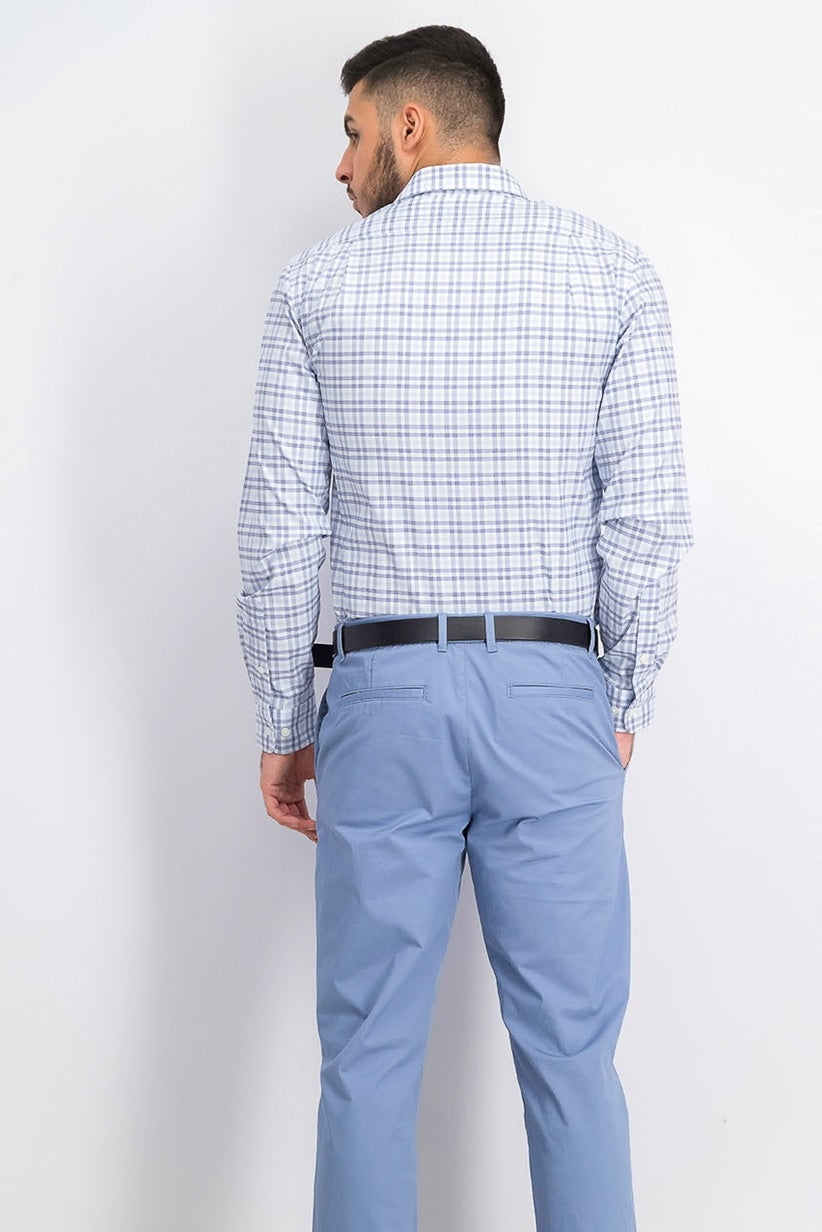 Tommy Hilfiger Men's Fitted Performance Stretch Blue Check Dress Shirt Navy Size 15.5X32-33