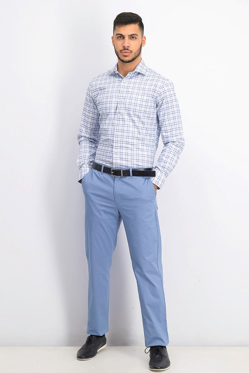 Tommy Hilfiger Men's Fitted Performance Stretch Blue Check Dress Shirt Navy Size 15.5X32-33
