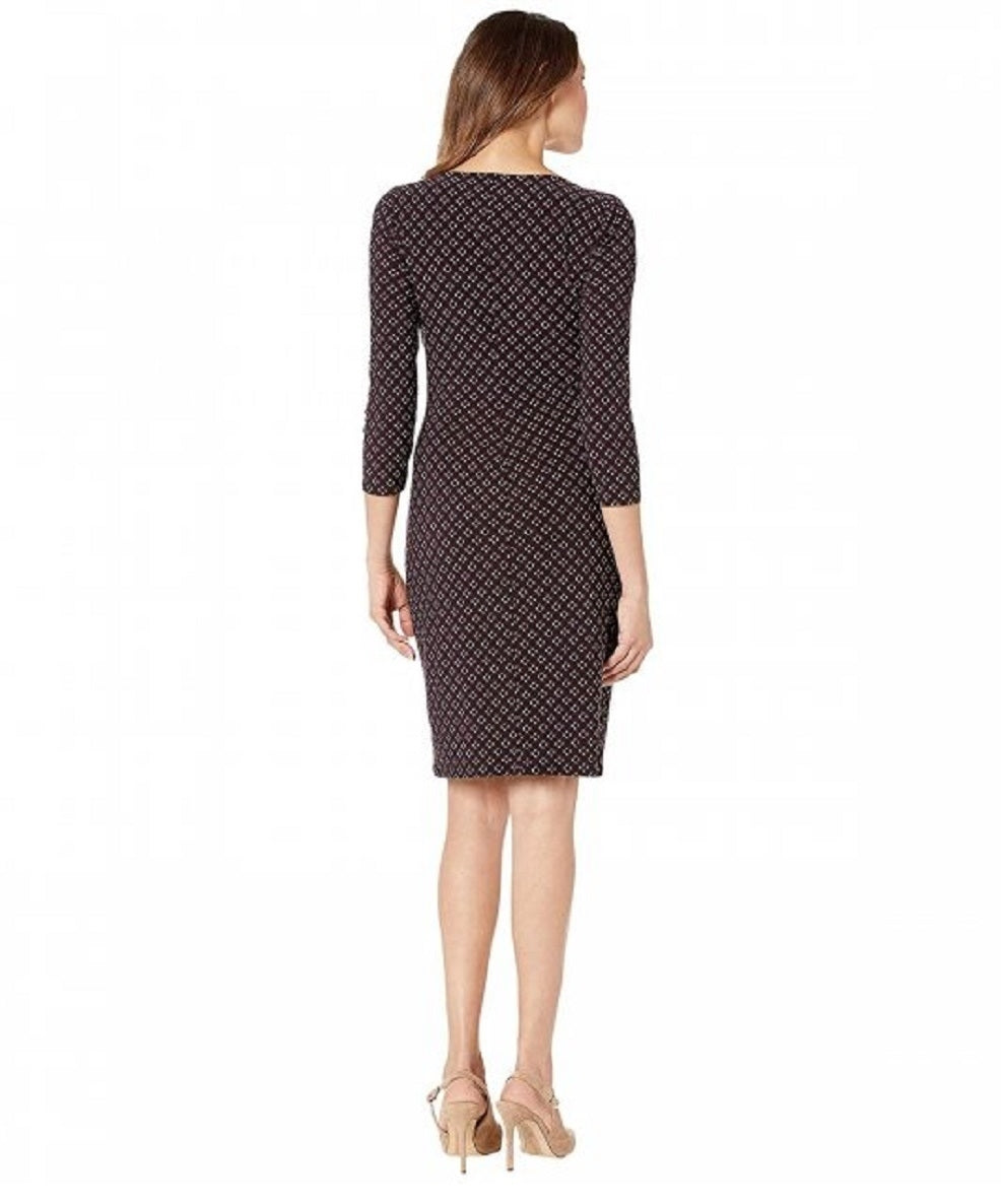 Ralph Lauren Printed Matte Jersey Cleora Long Sleeve Day Dress (Black/Passion Plum/Cream) Clothing Black Size 18