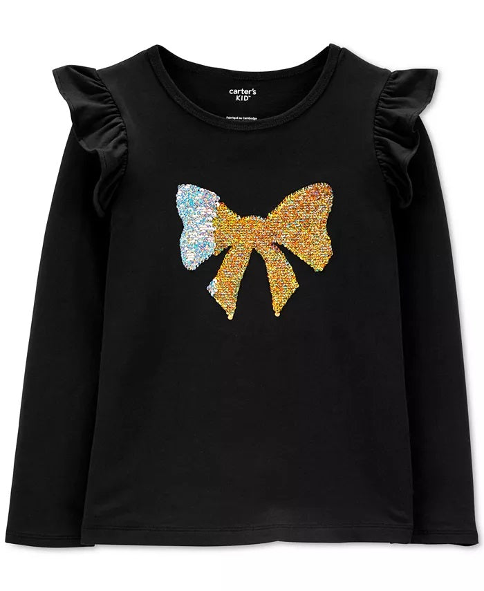 Carter's Toddler Girls Sequin Bow Top Black Size 4T SLIM