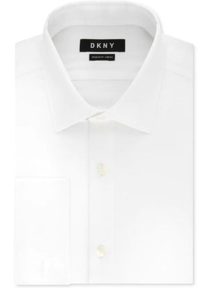 DKNY Men's Slim Fit Performance Stretch Wrinkle Resistant French Cuff Dress Shirt White Size 15.5X34X35