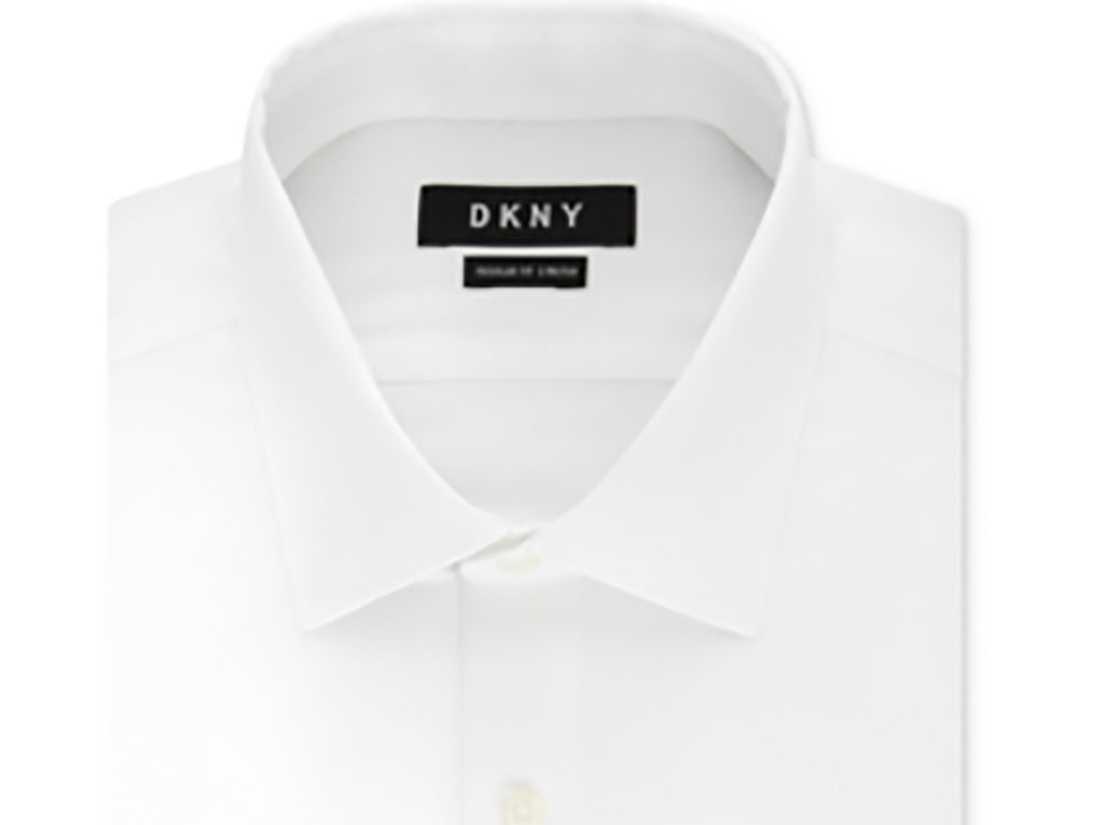 DKNY Men's Slim-Fit Performance Stretch Wrinkle-Resistant Black French Cuff Dress Shirt White Size 16X34-35