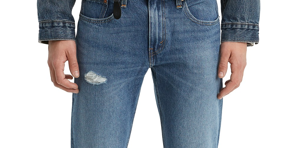 Levi's Men's 502 Tapered Fit Ripped With Camo Print Repair Jeans Med Blue Size 31X30