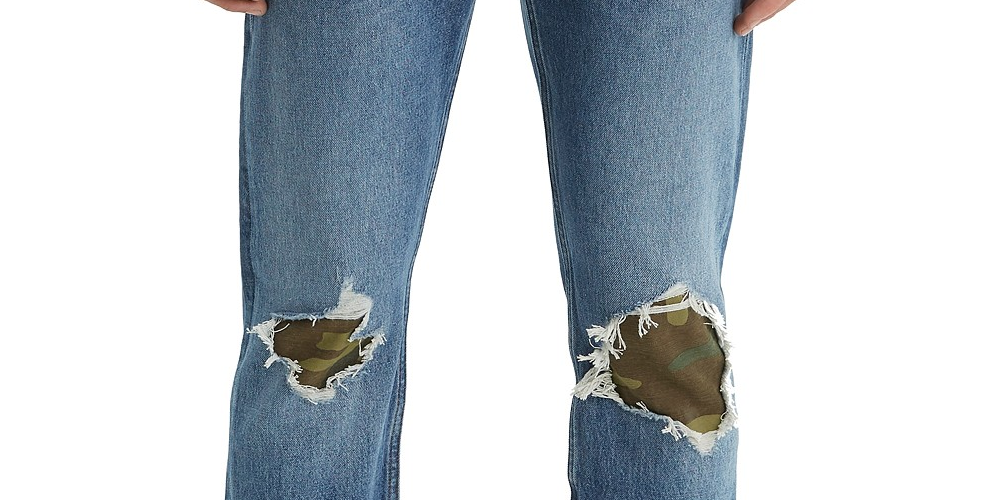 Levi's Men's 502 Tapered Fit Ripped With Camo Print Repair Jeans Med Blue Size 31X30