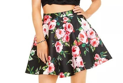 City Studios Juniors' 2-Pc. Lace Halter Top & Floral-Print Skirt Med Pink Size 1