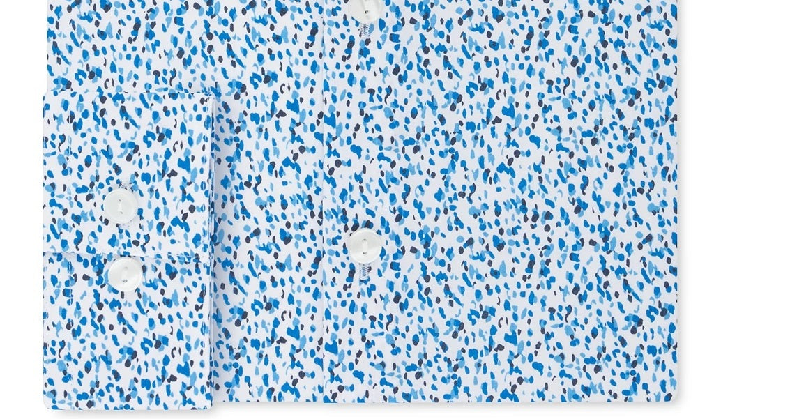 Kenneth Cole Reaction Men's All Day Flex Slim-Fit Performance Stretch Printed Dress Shirt Blue Size 14.5X32-33