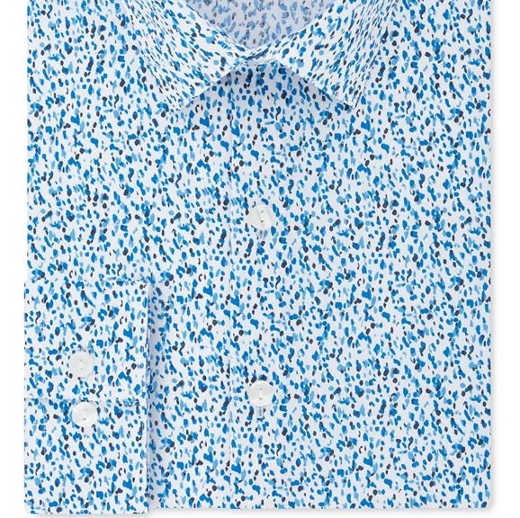 Kenneth Cole Reaction Men's All Day Flex Slim-Fit Performance Stretch Printed Dress Shirt Blue Size 15.5X34-35