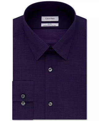 Calvin Klein Steel Men's Slim Fit Non Iron Performance Herringbone Point Collar Dress Shirt Purple Size 16X34-35