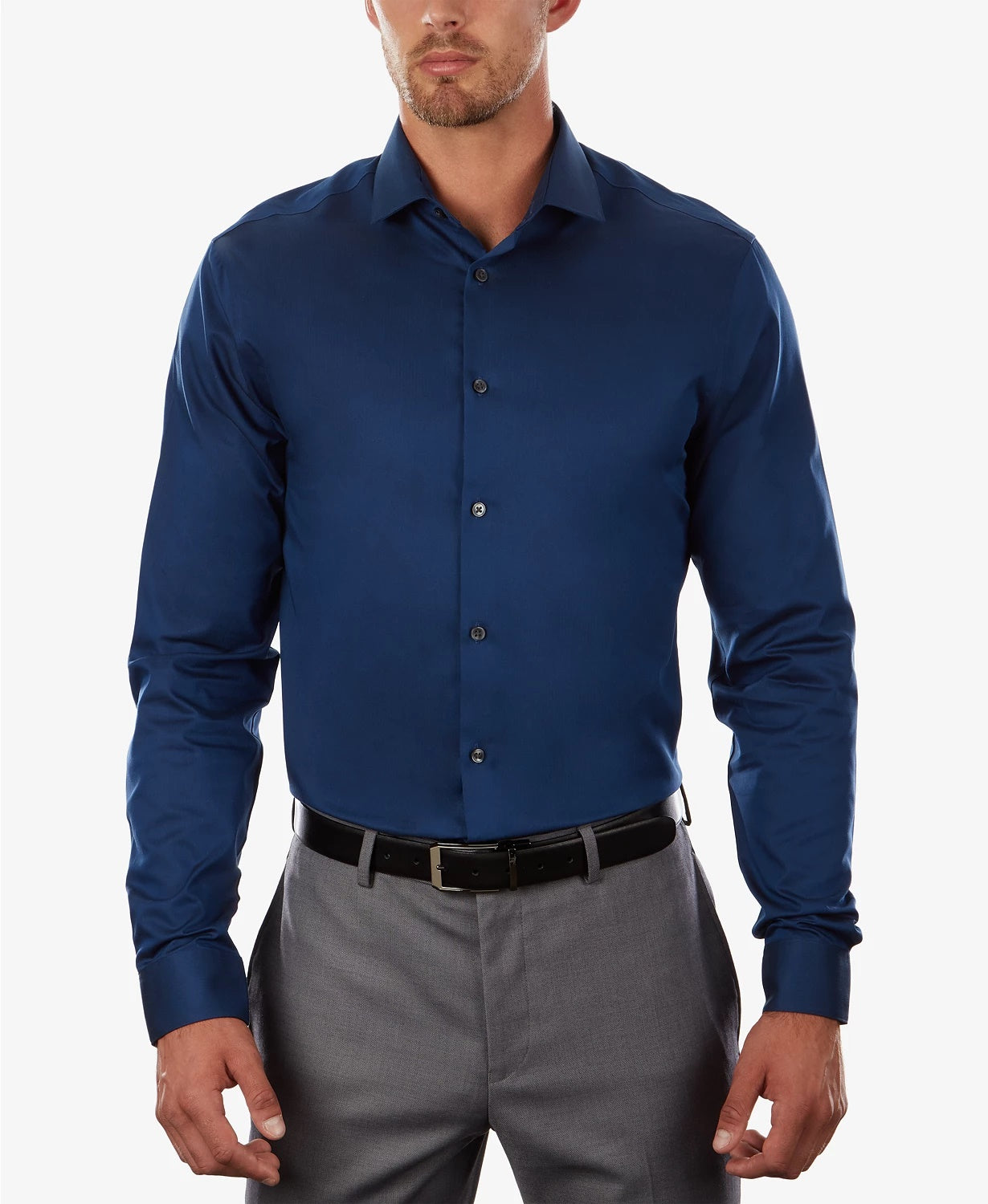 Calvin Klein Men's Steel Extra-Slim Fit Non-Iron Performance Herringbone Dress Shirt Med Blue Size 32-33