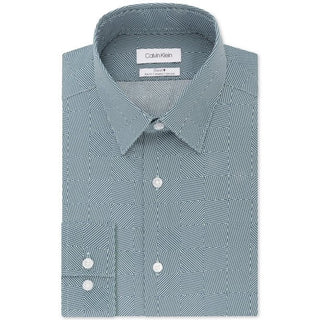 Calvin Klein Men's Steel Slim-Fit Non-Iron Performance Stretch Print Dress Shirt Green Size 34-35