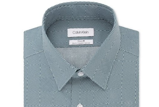 Calvin Klein Men's Steel Slim-Fit Non-Iron Performance Stretch Print Dress Shirt Green Size 34-35