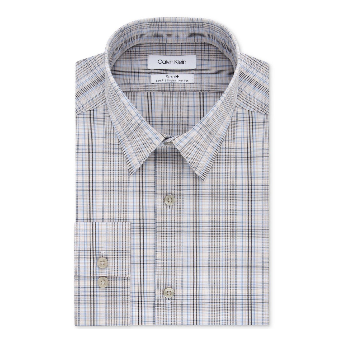 Calvin Klein Men's Plaid Collared Work Dress Shirt Beige Size 15X32X33