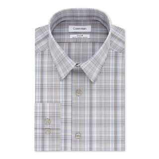 Calvin Klein Men's Plaid Collared Work Dress Shirt Beige Size 15X32X33