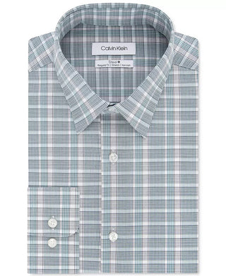 Calvin Klein Men's Steel Classic/Regular-Fit Non-Iron Performance Stretch Green Check Dress Shirt Green Size 32-33
