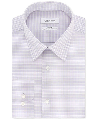 Calvin Klein Men's Steel Classic/Regular-Fit Non-Iron Performance Stretch Check Dress Shirt Purple Size 17X34-35