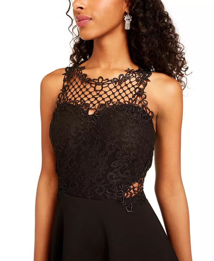 City Studios Juniors' Illusion Sweetheart Fit & Flare Dress Black Size 5