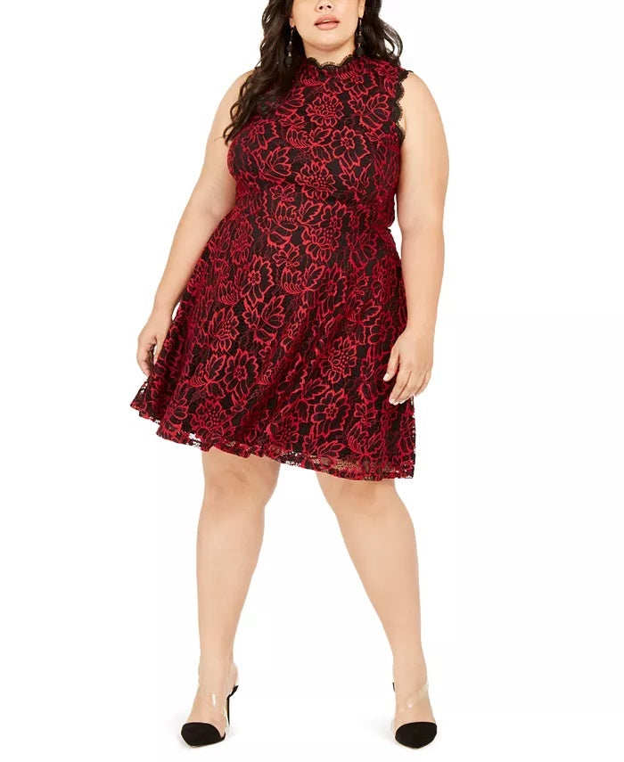 City Studios  Juniors' Plus Size Lace Fit & Flare Dress Red Size 18W