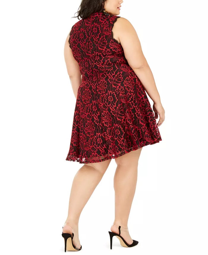 City Studios  Juniors' Plus Size Lace Fit & Flare Dress Red Size 18W