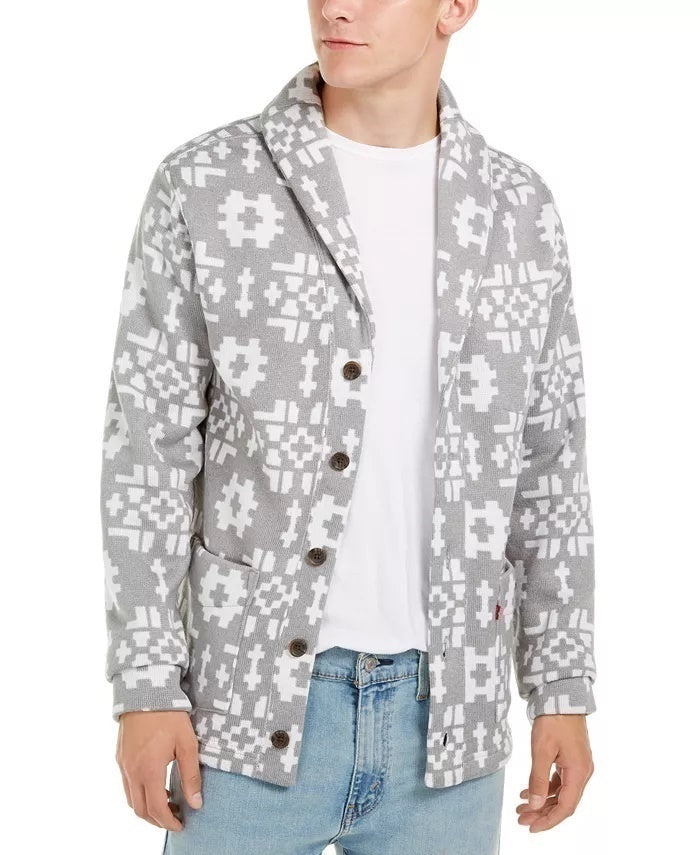 Levi's Men's Patterned Shawl Collar Sweater White Size X-Large