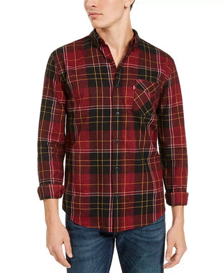 Levi's Men's Booth Regular-Fit Plaid Flannel Shirt Red overflw Size Medium