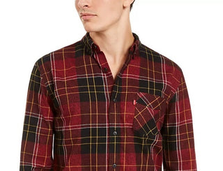 Levi's Men's Booth Regular-Fit Plaid Flannel Shirt Red overflw Size Medium