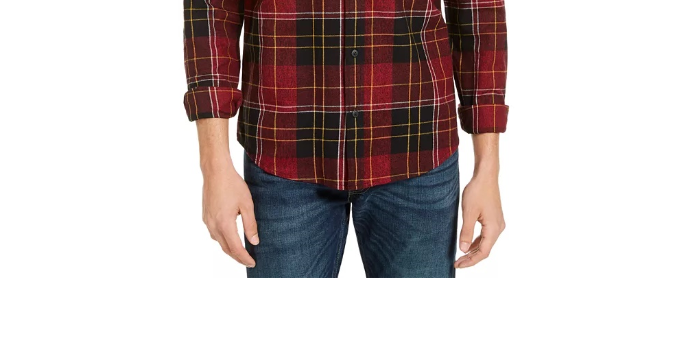 Levi's Men's Booth Regular-Fit Plaid Flannel Shirt Red overflw Size Medium