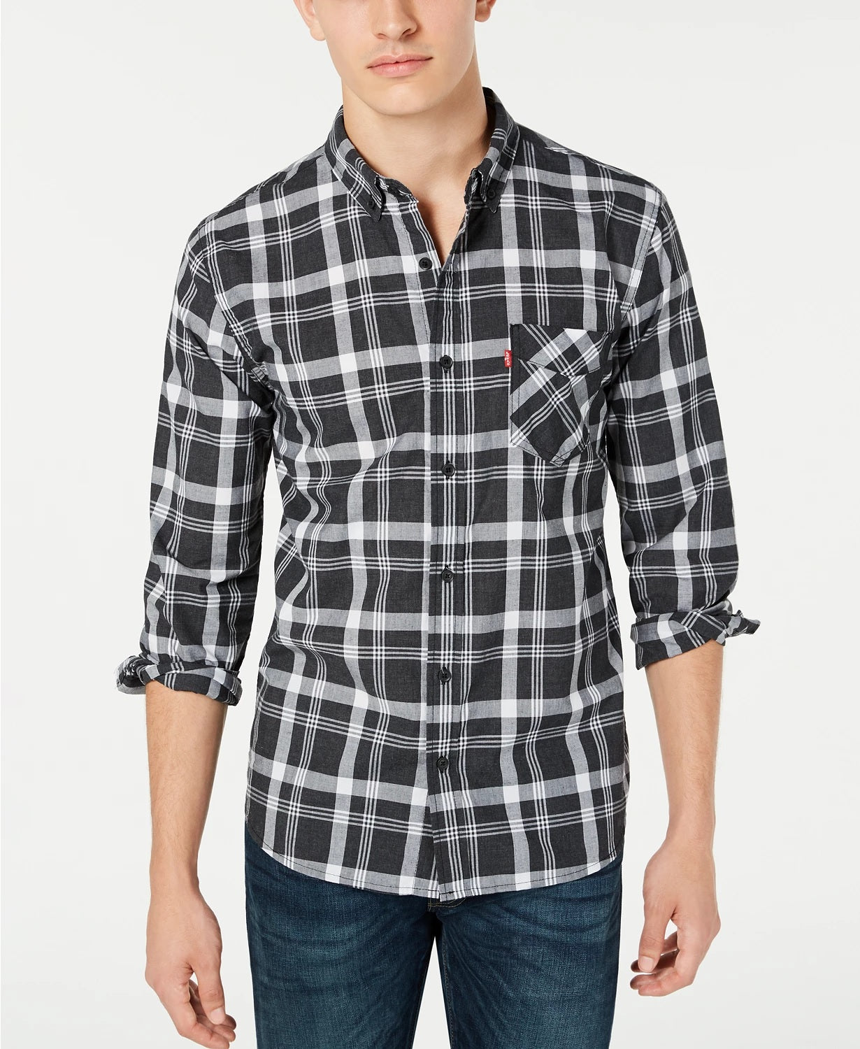 Levi's Men's Reese Plaid Shirt Dark Gray Size X-Large