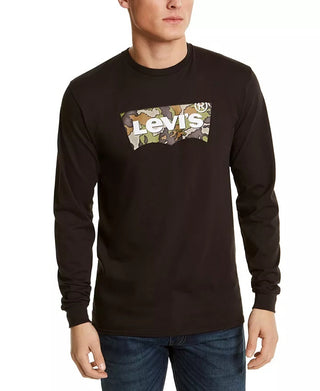 Levi's Men's Long-Sleeve Camo Logo T-Shirt Black Size Medium