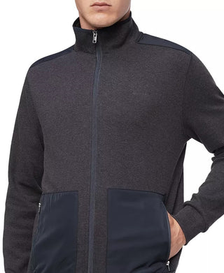 Calvin Klein Men's Regular-Fit Mix-Media Full-Zip Sweatshirt Gray Size XX-Large