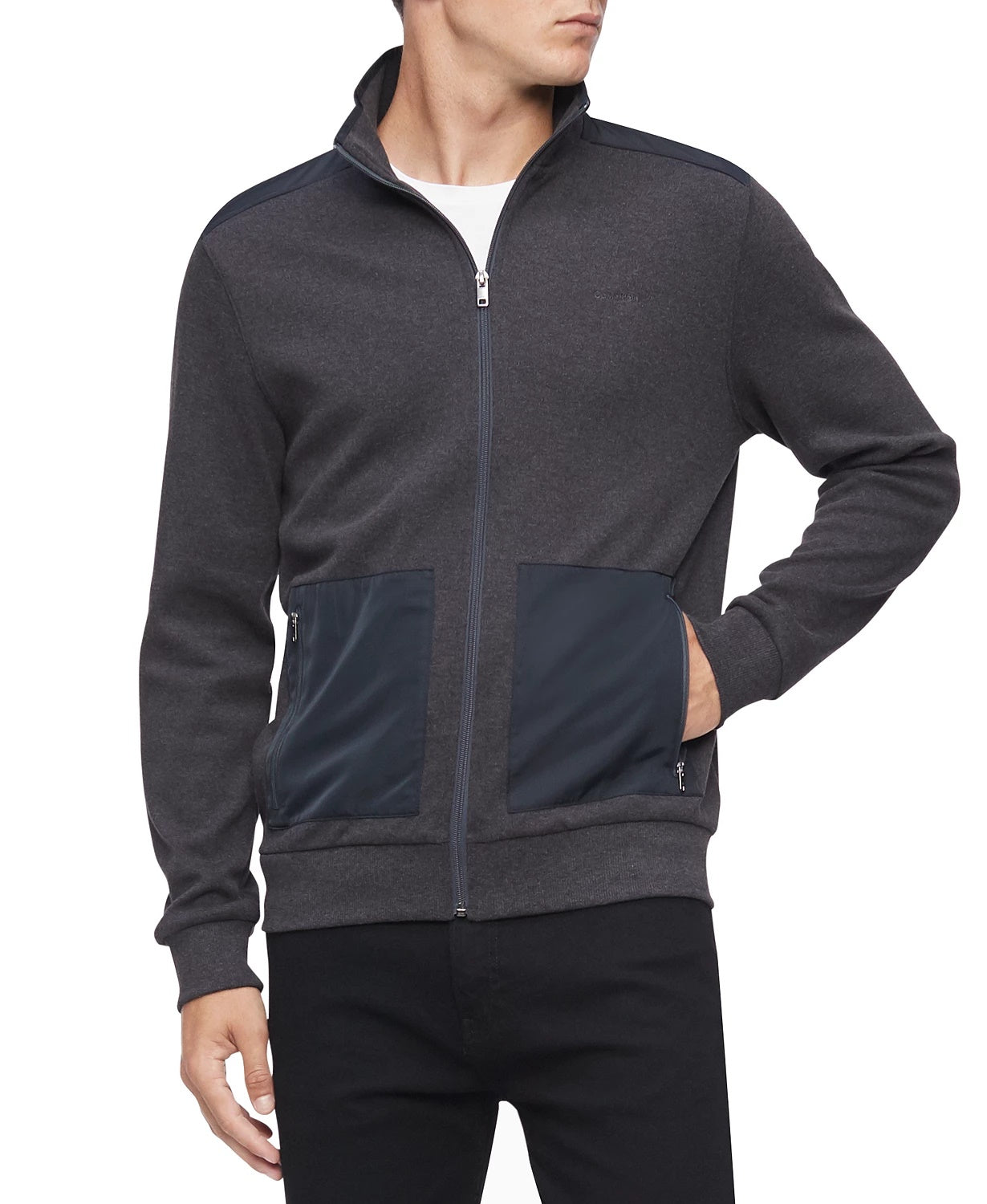 Calvin Klein Men's Regular-Fit Mix-Media Full-Zip Sweatshirt Gray Size XX-Large