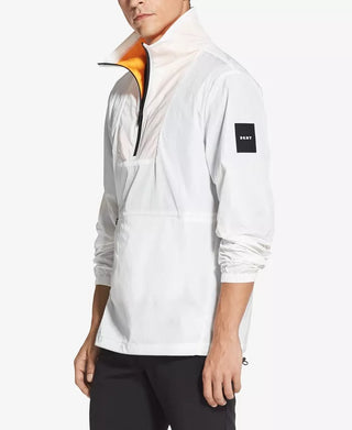 DKNY Men's Logo-Print 1/4-Zip Jacket White Size X- Large