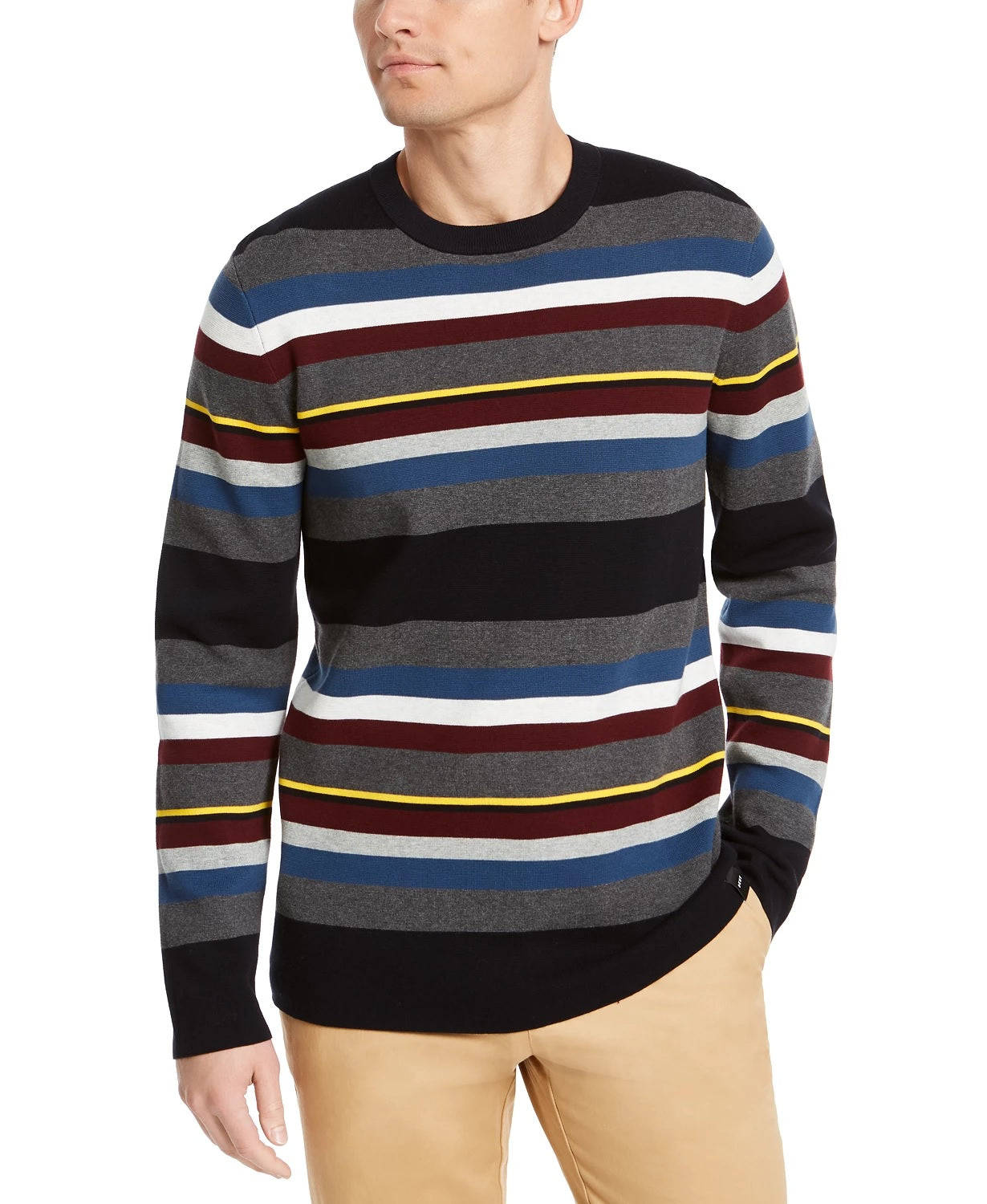 DKNY Men's Roadmap Regular-Fit Stripe Sweater Navy Size Large
