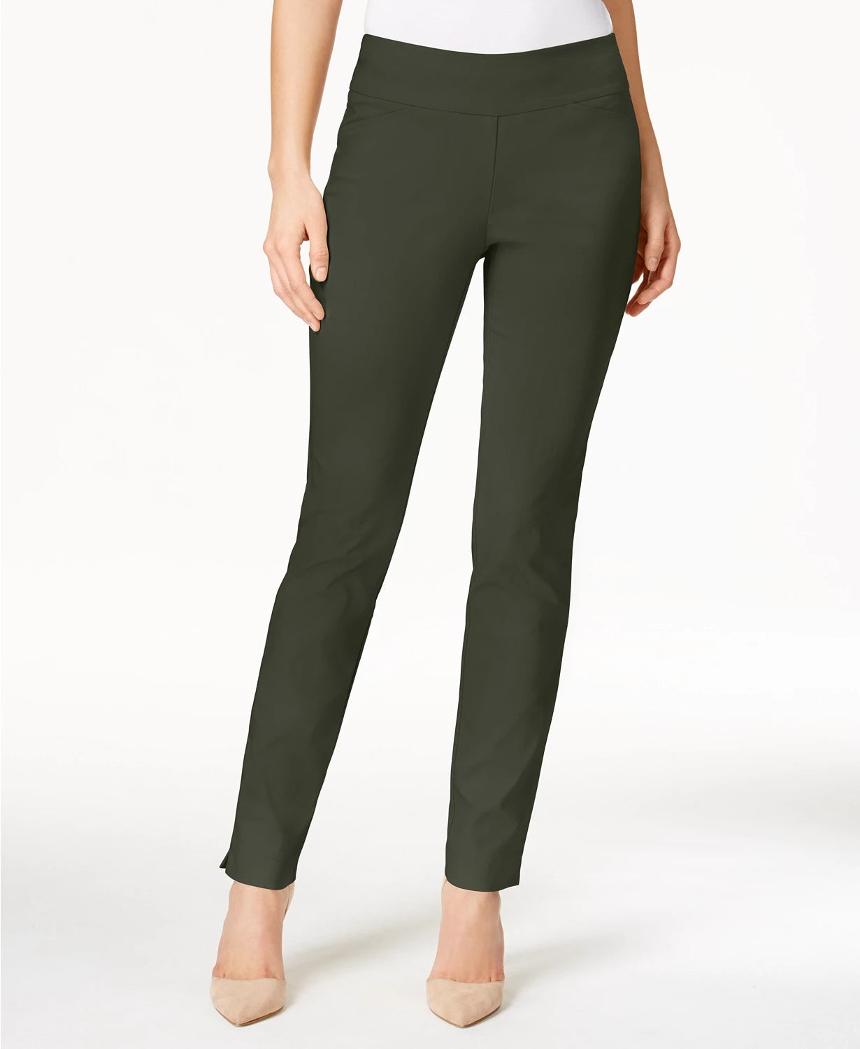 Charter Club Women's Petite Cambridge Tummy-Control Slim-Leg Pants Green Size 10P
