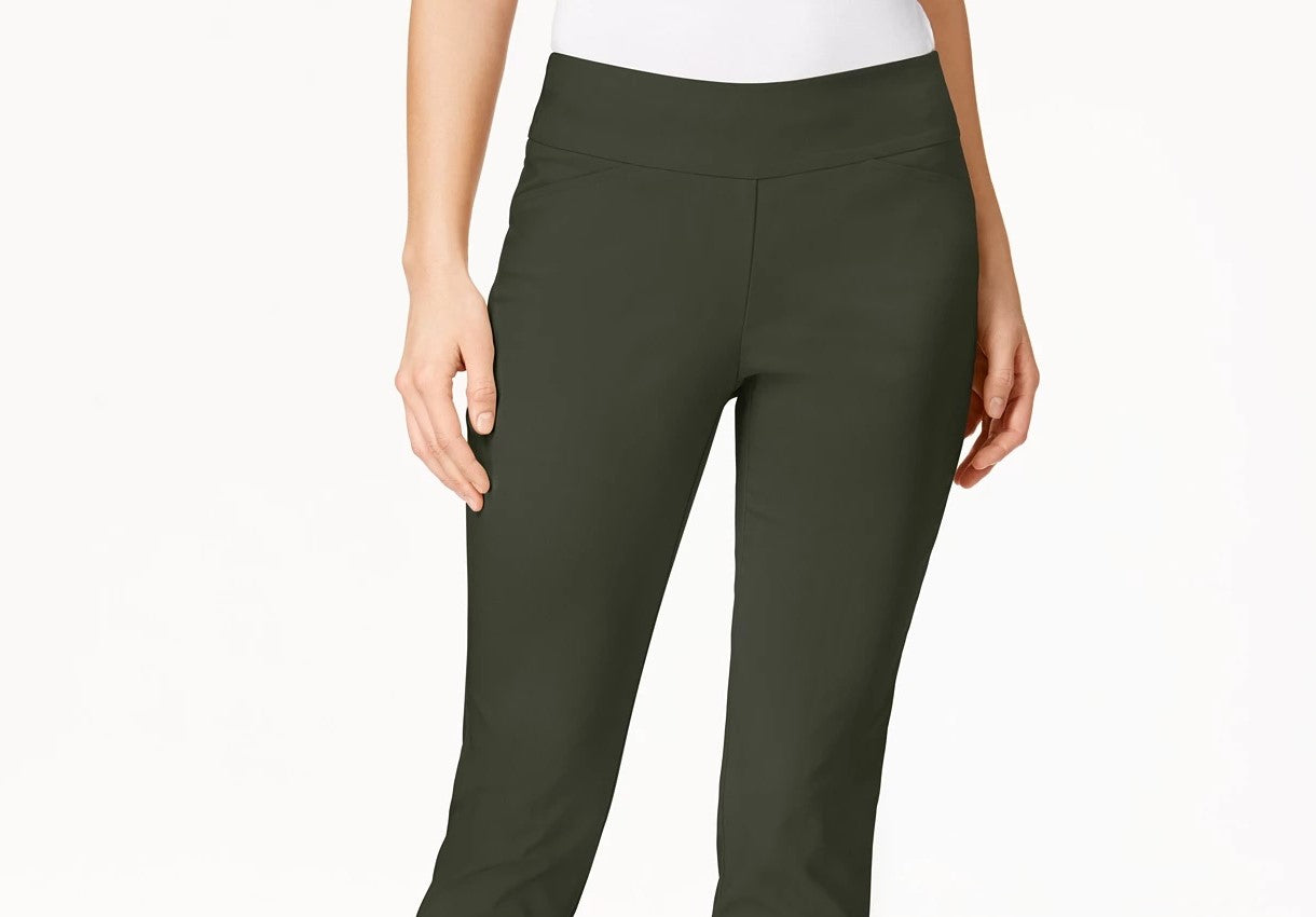 Charter Club Women's Petite Cambridge Tummy-Control Slim-Leg Pants Green Size 10P