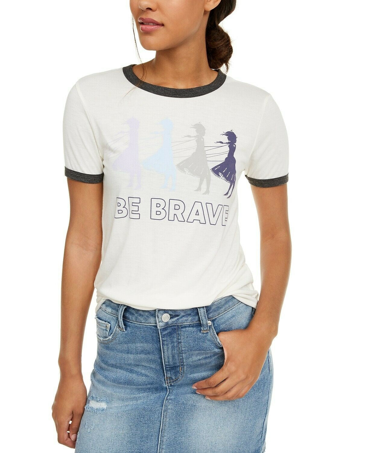 Disney Juniors' Frozen Be Brave Ringer T-Shirt Blue Size Extra Large
