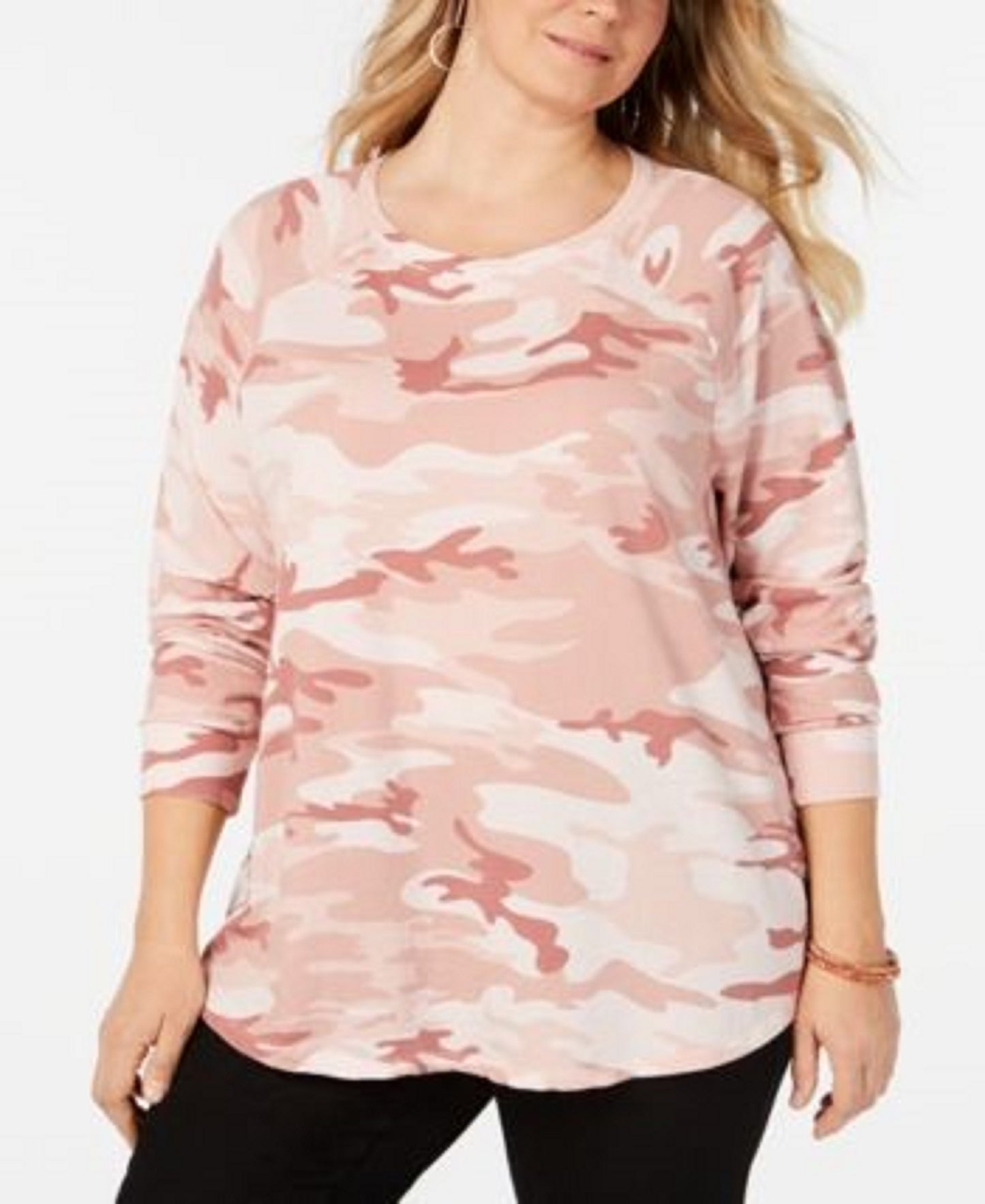 Love Tribe Women's Trendy Plus Size Camo-Print Sweatshirt Pink Size 3X