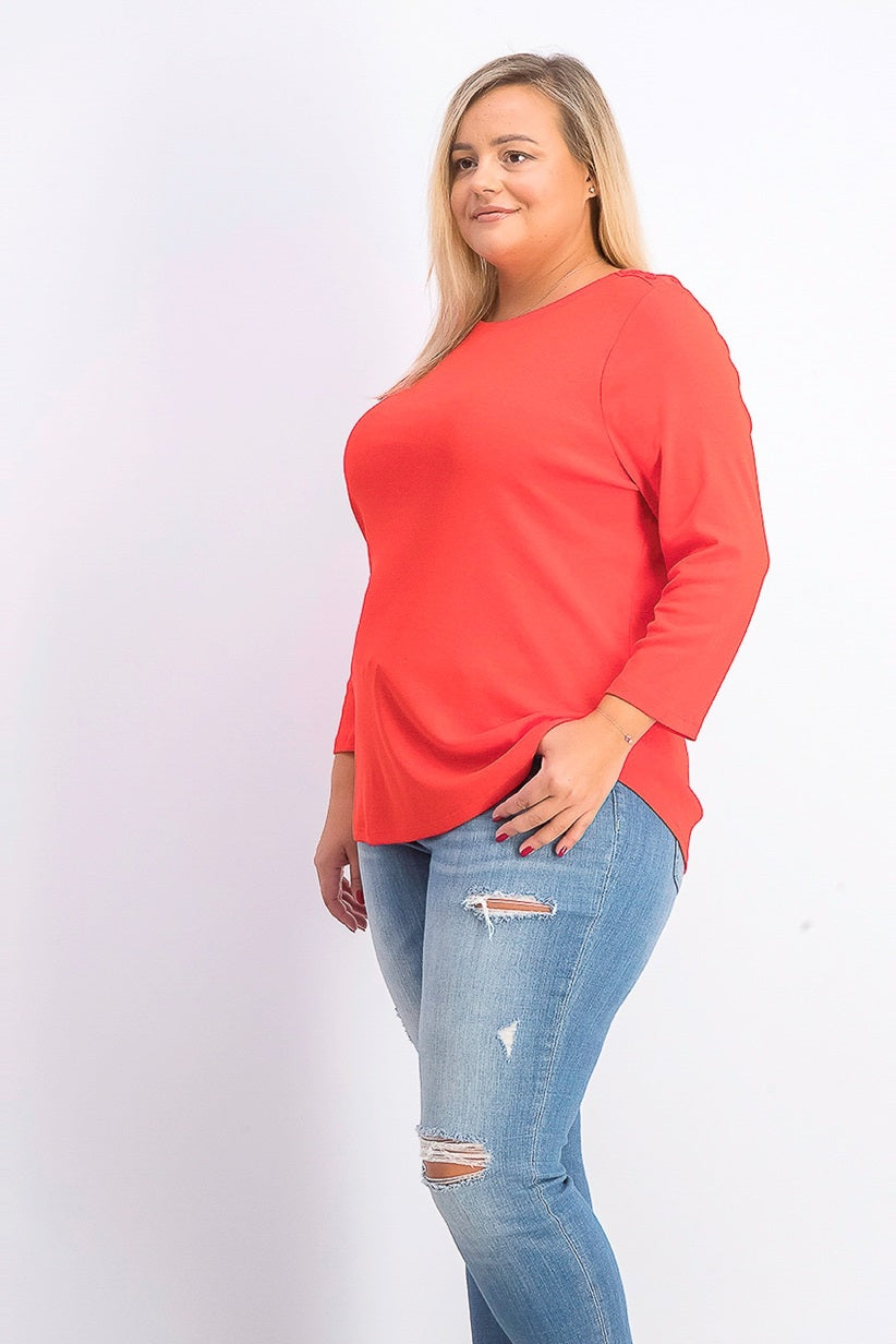 Charter Club Women's Boat Neck Button Shoulder Top Orange Size X-Small