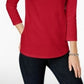 Charter Club Women's Pima Cotton Boat Neck Button Shoulder Top Red Size X-Small