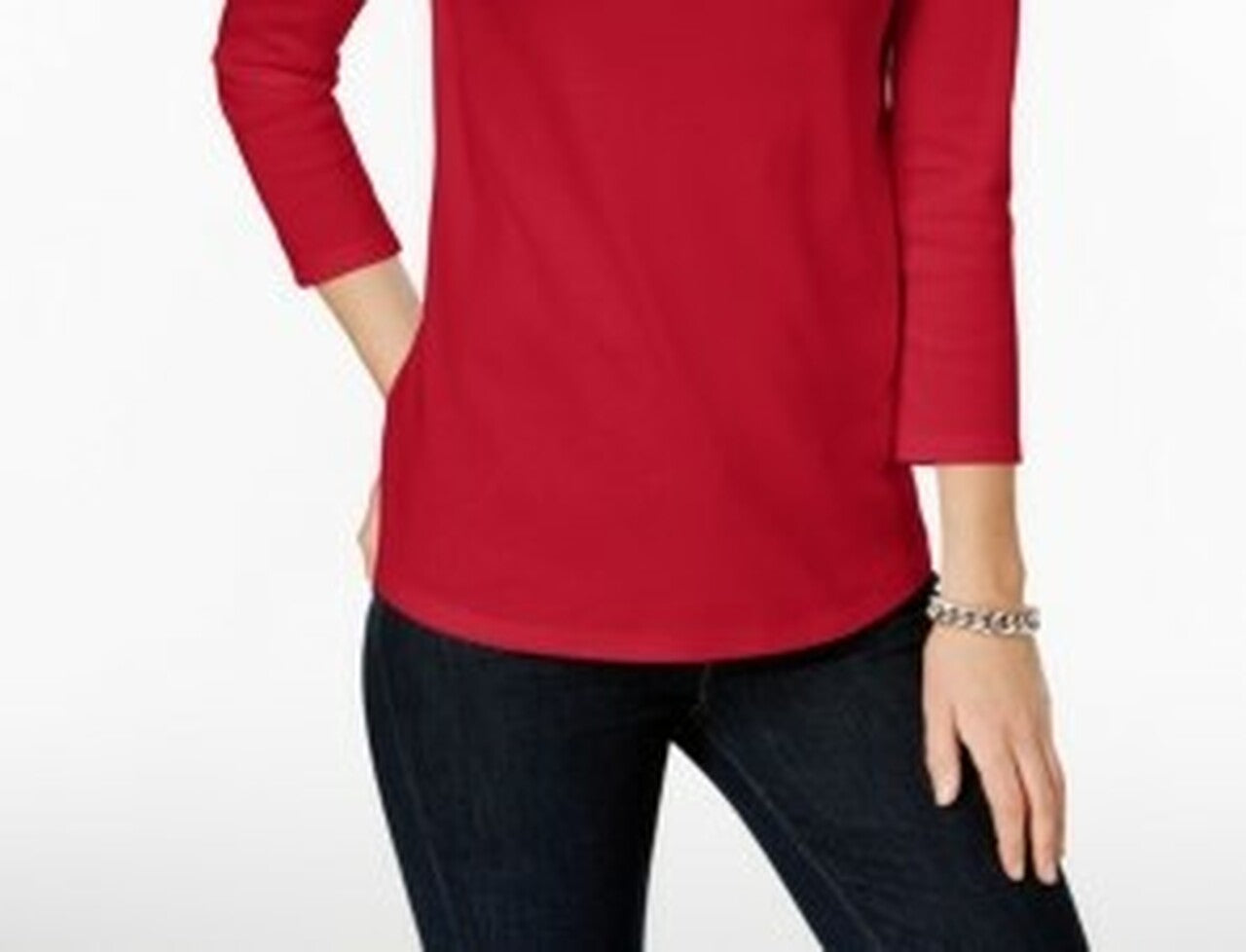 Charter Club Women's Pima Cotton Boat Neck Button Shoulder Top Red Size X-Small