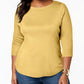 Charter Club Women's Petite Pima Cotton Button-Shoulder Top Yellow Size Petite Small