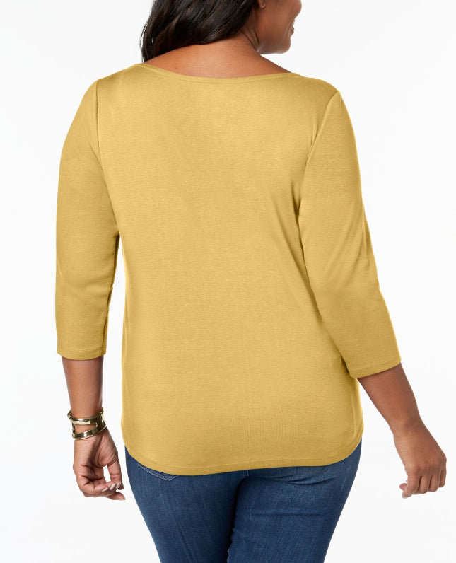 Charter Club Women's Petite Pima Cotton Button-Shoulder Top Yellow Size Petite Small