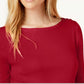 Charter Club Women's Pima Cotton Boat Neck Button Shoulder Top Red Size Small