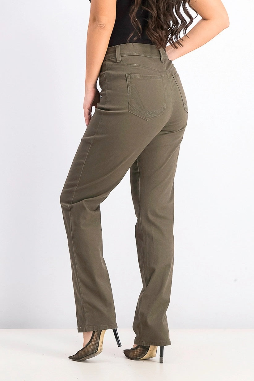 Style & Co Women's Tummy-Control Straight-Leg Fashion Jeans Green Size 14